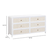 Patty 62" Rattan 6 Drawer Dresser - White