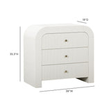 Hump 38" Arched 3-Drawer Bedside Chest - White