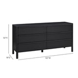 Tyra 62" Ash 6-Drawer Dresser - Black