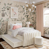 Angela Performance Velvet Trundle Bed in Twin - Cream