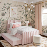 Angela Performance Velvet Trundle Bed in Twin - Blush