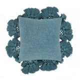 Stone 21" Washed Cotton Tasseled Square Throw Pillow Cover - Blue / Pillow Cover Only