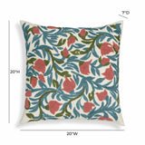 Tulip 20" Embroidered Floral Wool Square Throw Pillow Cover - With Insert