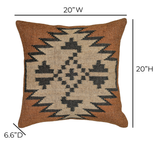 Terra 20"  Square Wool and Jute Kilim Throw Pillow - Mesa / With Insert