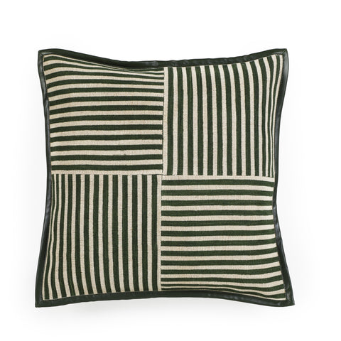 Kora 20" Cotton Jute Contract-Grade Throw Pillow - Green Stripes / Pillow Cover Only