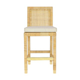 Amara Rattan &amp; Cream Contract-Grade Linen Stool - Counter Height