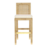 Amara Rattan &amp; Cream Contract-Grade Linen Stool - Bar Height