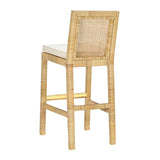 Amara Rattan &amp; Cream Contract-Grade Linen Stool - Bar Height