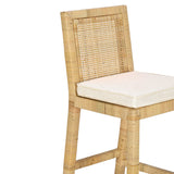Amara Rattan &amp; Cream Contract-Grade Linen Stool - Bar Height