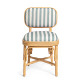 Dorine Striped Performance Linen &amp; Rattan Dining Chair - Mint Green