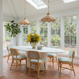 Dorine Striped Performance Linen &amp; Rattan Dining Chair - Mint Green