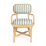 Dorine Striped Performance Linen &amp; Rattan Dining Armchair - Mint Green