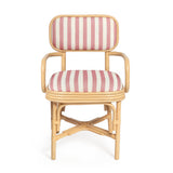 Dorine Striped Performance Linen &amp; Rattan Dining Armchair - Cherry