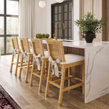 Amara Woven Rattan Performance Fabric Stool - Bar Height