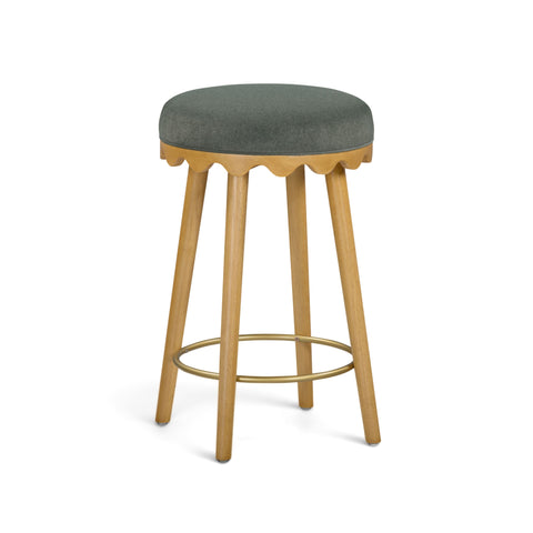 Oodle Performance Vegan Mohair Bar and Counter Stool - Green / Natural Ash / Counter Height