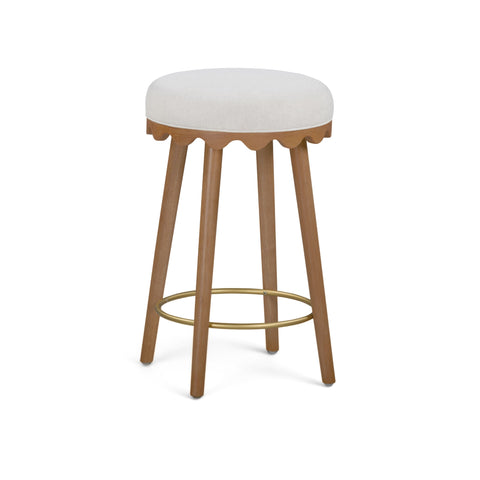 Oodle Performance Vegan Mohair Bar and Counter Stool - Cream / Light Walnut / Counter Height