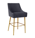 Beatrix Pleated Performance Velvet Stool - Grey / Counter Height