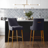 Beatrix Pleated Performance Velvet Stool - Grey / Counter Height