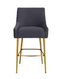 Beatrix Pleated Performance Velvet Stool - Grey / Counter Height