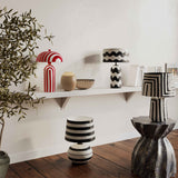 Maiori Striped Papier Mache Table Lamp - Red Stripes