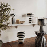 Positano Striped Papier Mache Table Lamp - Black/Off-White