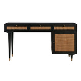 Sierra 60" Cane 3-Drawer Desk With Storage - Black