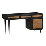 Sierra 60" Cane 3-Drawer Desk With Storage - Black