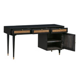 Sierra 60" Cane 3-Drawer Desk With Storage - Black