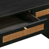 Sierra 60" Cane 3-Drawer Desk With Storage - Black