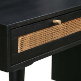 Sierra 60" Cane 3-Drawer Desk With Storage - Black
