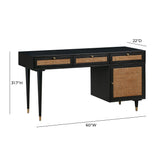 Sierra 60" Cane 3-Drawer Desk With Storage - Black