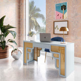 Suzie 62" Rattan Executive Desk With Drawer - Blue