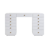 Hollywood 56" White Desk with LED Panel Vanity Mirror - Large