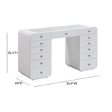 Hollywood 56" White Desk with Vanity Mirror - Small