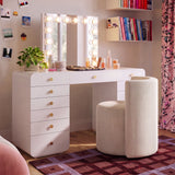 Hollywood 56" White Desk with Vanity Mirror - Small