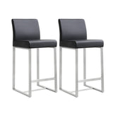 Denmark Performance Vegan Leather Stool with Silver Base - Set of 2 - Black / Counter Height