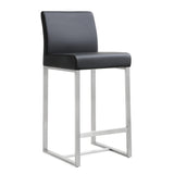 Denmark Performance Vegan Leather Stool with Silver Base - Set of 2 - Black / Counter Height