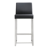 Denmark Performance Vegan Leather Stool with Silver Base - Set of 2 - Black / Counter Height