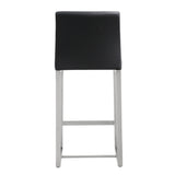 Denmark Performance Vegan Leather Stool with Silver Base - Set of 2 - Black / Counter Height