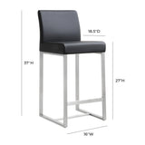 Denmark Performance Vegan Leather Stool with Silver Base - Set of 2 - Black / Counter Height