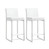 Denmark Performance Vegan Leather Stool with Silver Base - Set of 2 - White / Counter Height