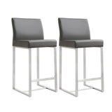 Denmark Performance Vegan Leather Stool with Silver Base - Set of 2 - Grey / Counter Height