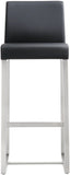Denmark Performance Vegan Leather Stool with Silver Base - Set of 2 - Black / Bar Height