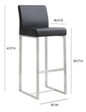 Denmark Performance Vegan Leather Stool with Silver Base - Set of 2 - Black / Bar Height