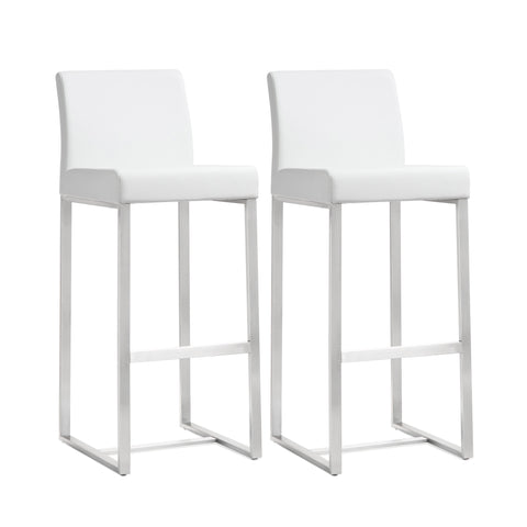 Denmark Performance Vegan Leather Stool with Silver Base - Set of 2 - White / Bar Height