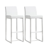 Denmark Performance Vegan Leather Stool with Silver Base - Set of 2 - White / Bar Height