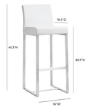 Denmark Performance Vegan Leather Stool with Silver Base - Set of 2 - White / Bar Height