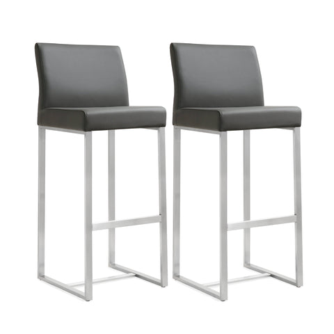 Denmark Performance Vegan Leather Stool with Silver Base - Set of 2 - Grey / Bar Height