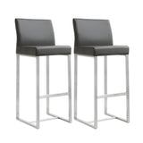 Denmark Performance Vegan Leather Stool with Silver Base - Set of 2 - Grey / Bar Height