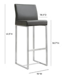 Denmark Performance Vegan Leather Stool with Silver Base - Set of 2 - Grey / Bar Height